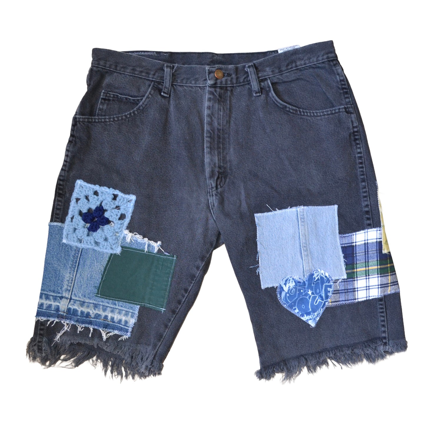 PATCHWORK CUTOFF DENIM SHORTS