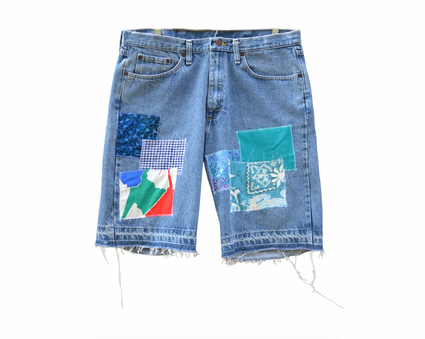 PATCHWORK DENIM SHORTS