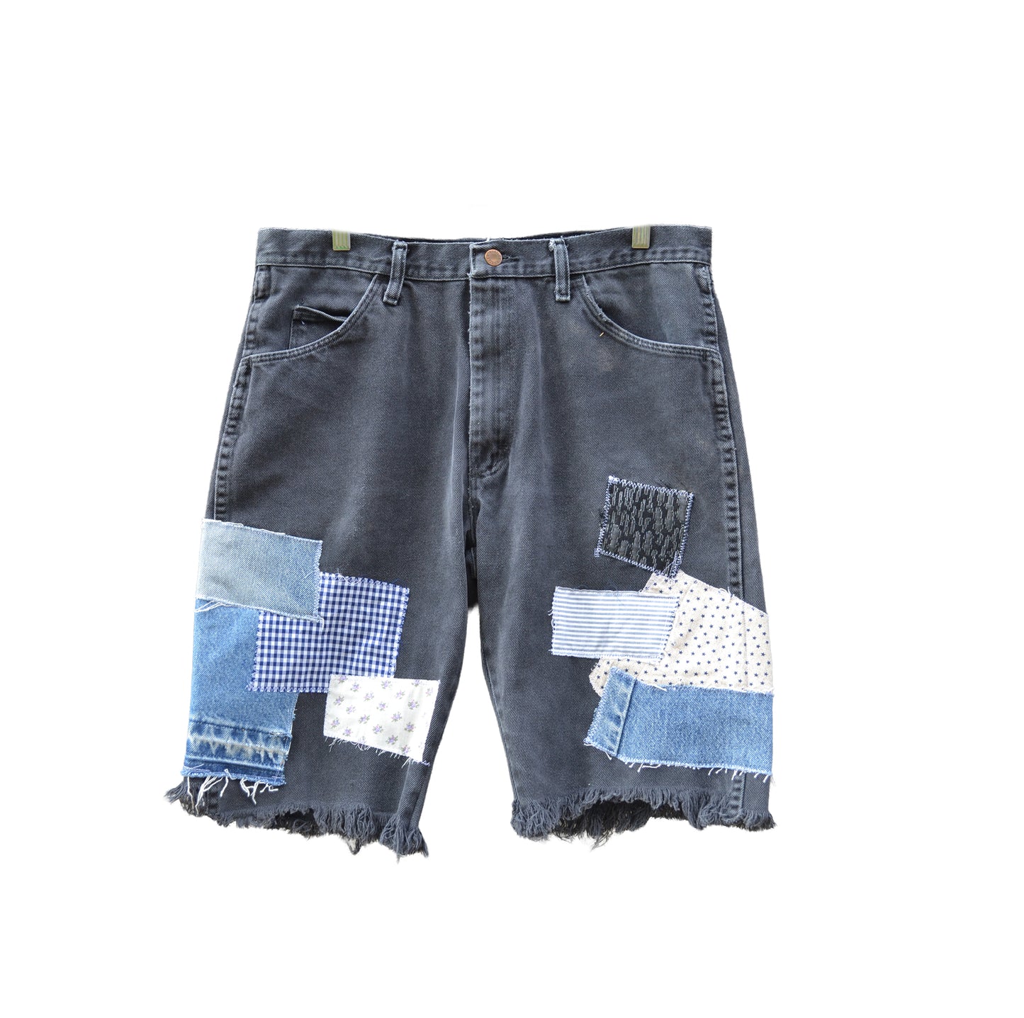 PATCHWORK CUTOFF DENIM SHORTS