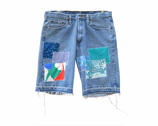 PATCHWORK DENIM SHORTS